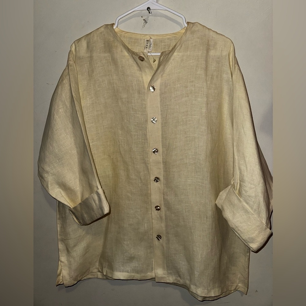 Moss women’s button Front Pure Linen Top